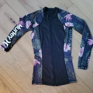 Hurley Black and Pink Floral Rash Guard